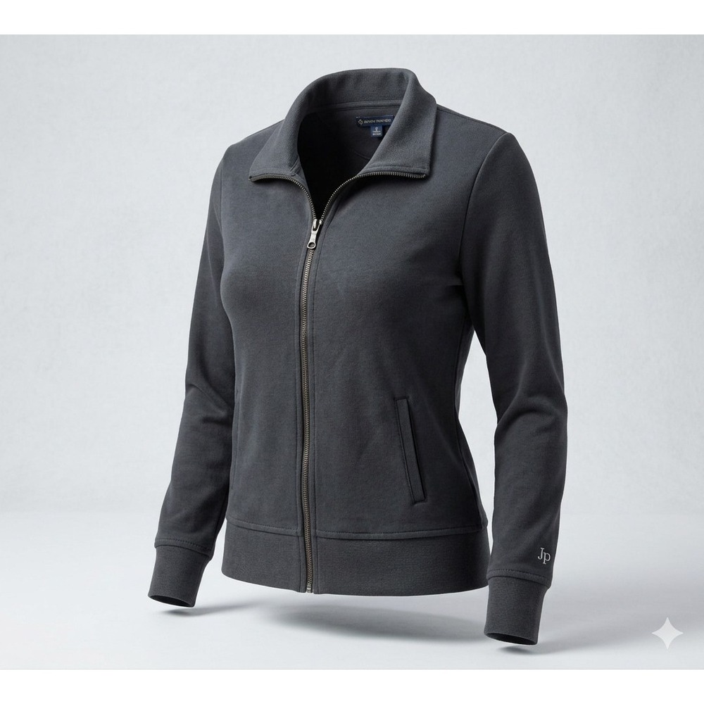 Brooks Brothers Women's Gray Full Zip Mock Neck 2 Pocket Sweater. Size S